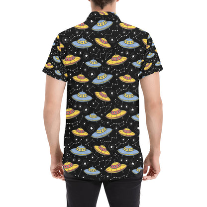 UFO Print Design LKS307 Men Short Sleeve Button Up Shirt