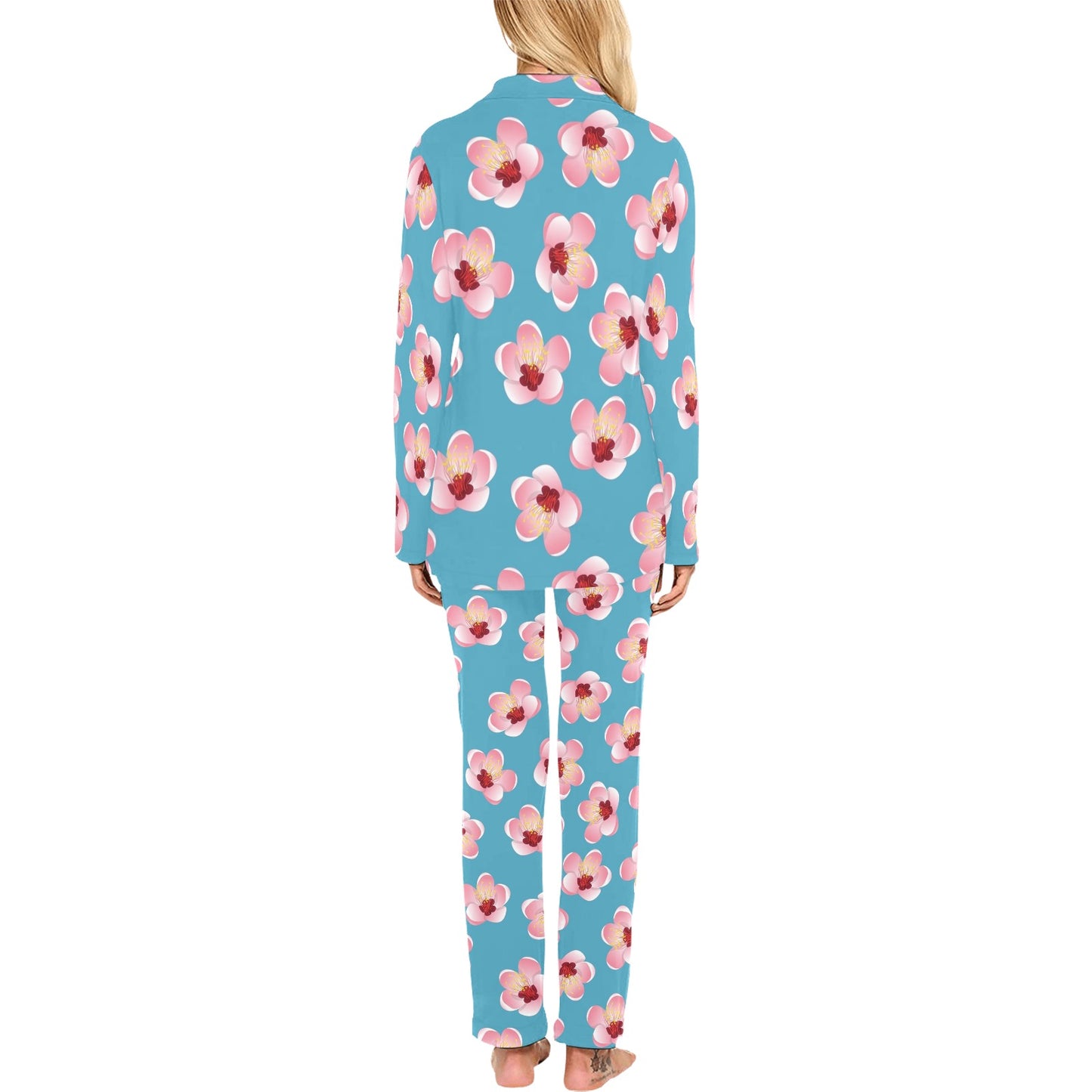 Cherry Blossom Pattern Print Design CB09 Women's Long Pajama Set