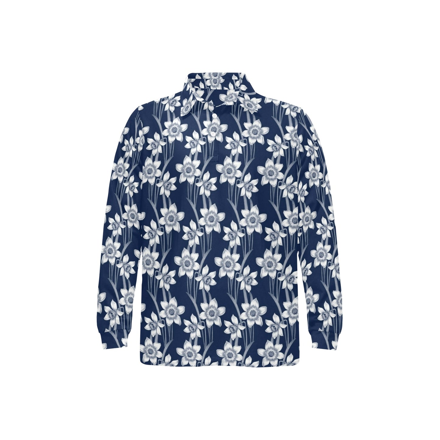 Daffodils Pattern Print Design DF09 Long Sleeve Polo Shirt For Men's
