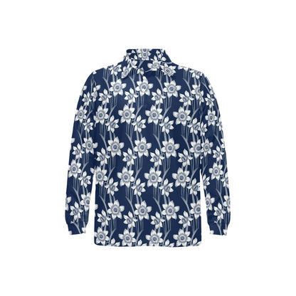 Daffodils Pattern Print Design DF09 Long Sleeve Polo Shirt For Men's