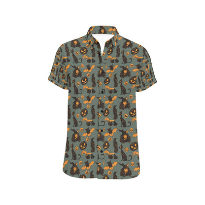 Witch Bat Halloween Print Design LKS305 Men Short Sleeve Button Up Shirt