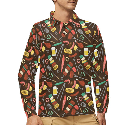 Barbecue Pattern Print Design 05 Long Sleeve Polo Shirt For Men's