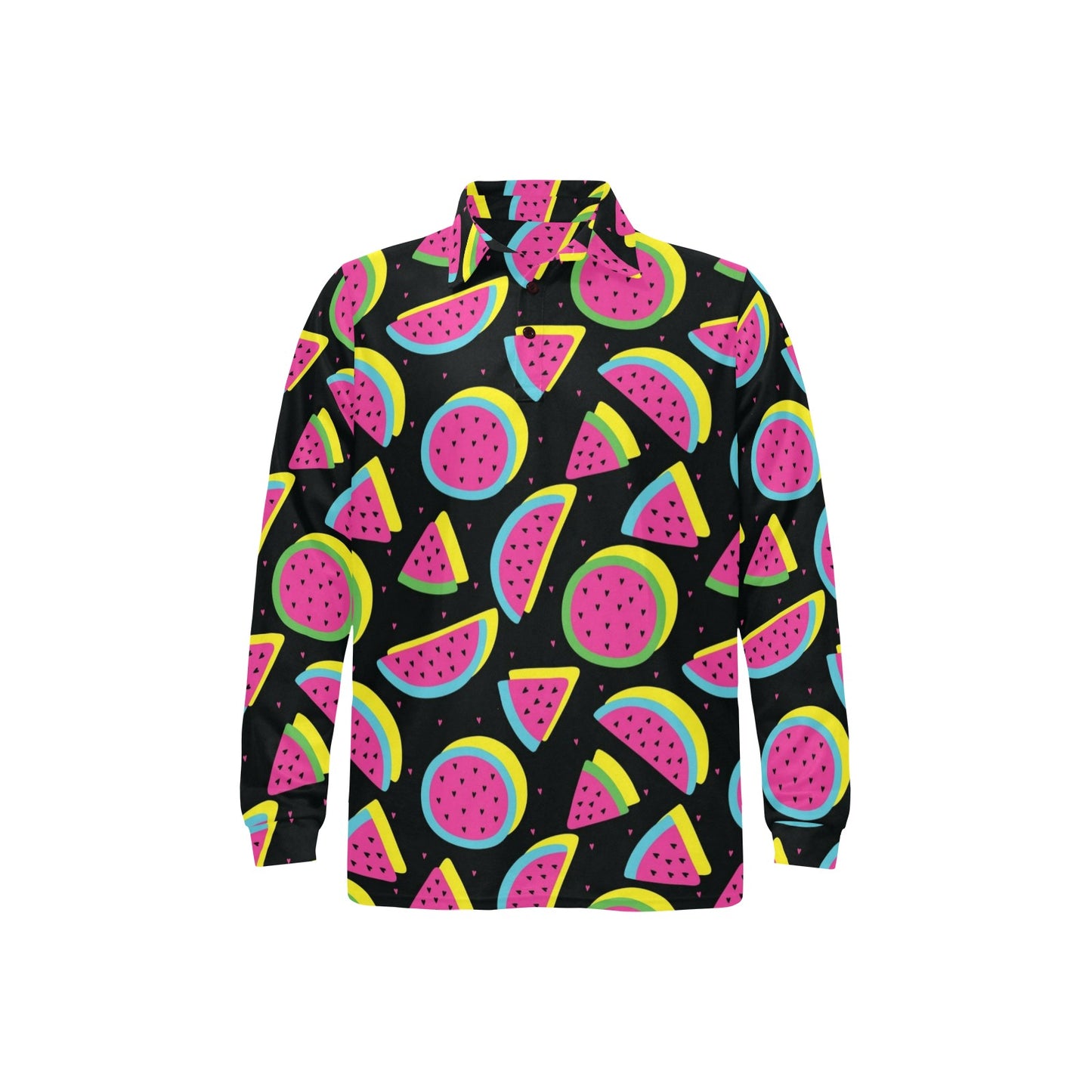 Watermelon Pattern Print Design WM07 Long Sleeve Polo Shirt For Men's
