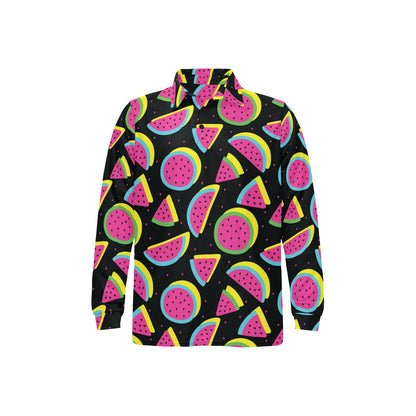Watermelon Pattern Print Design WM07 Long Sleeve Polo Shirt For Men's