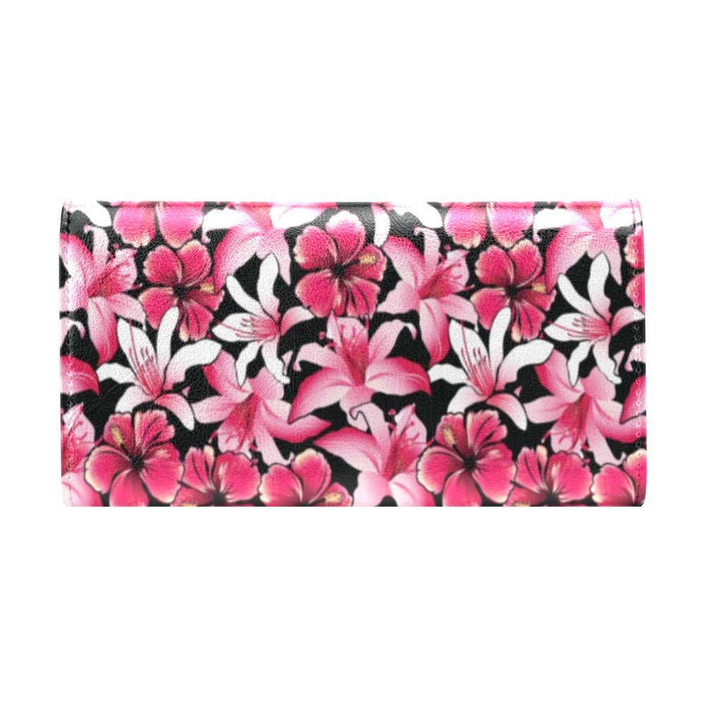 Flower Hawaiian Pink Red Hibiscus Print Women's Trifold Wallet