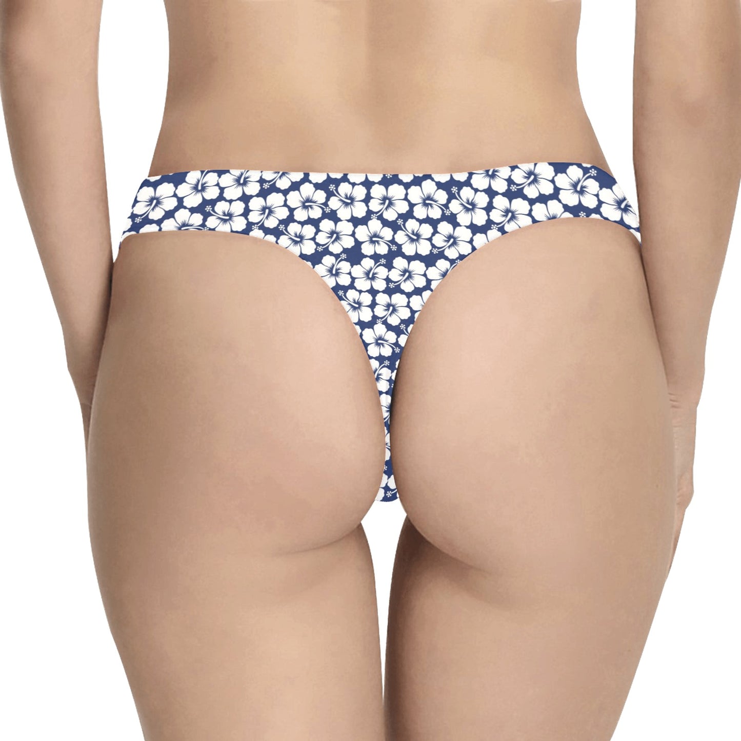 Hibiscus Blue Hawaiian Flower Pattern Women's Thongs