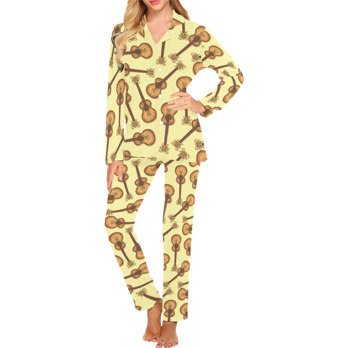 Acoustic Guitar Print Design LKS402 Women's Long Pajama Set