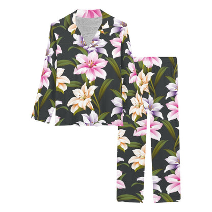 Lily Pattern Print Design LY01 Women's Long Pajama Set
