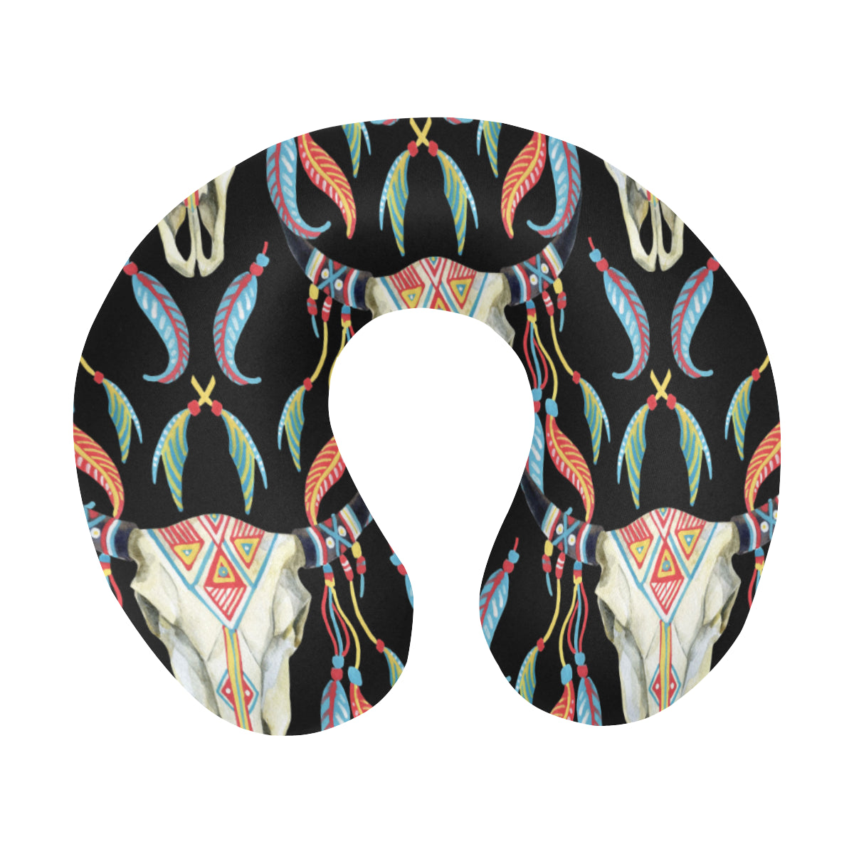 Buffalo Head Boho Style Pattern Print Design 01 U-Shaped Travel Neck Pillow