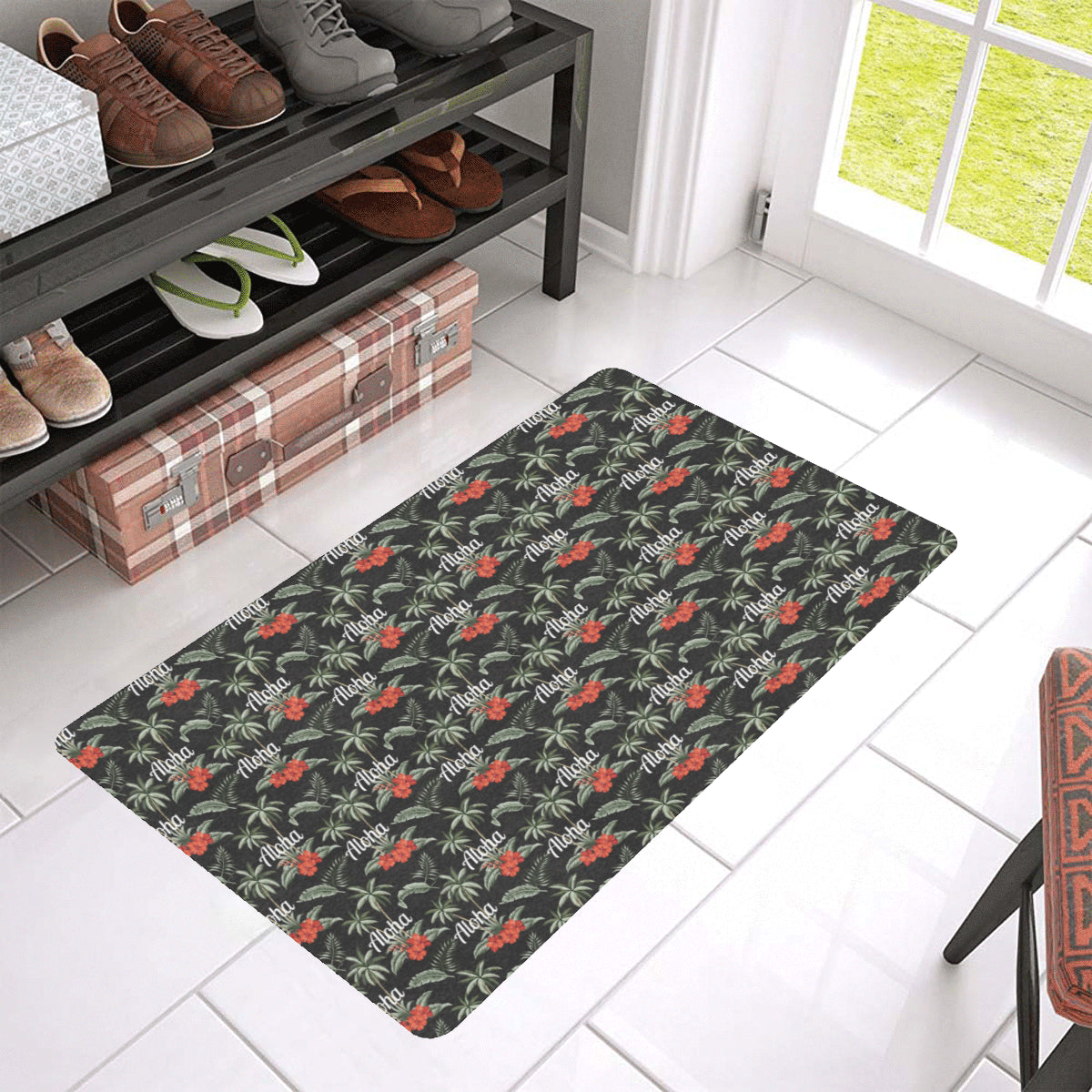 Aloha Palm Tree Design Themed Print Rubber Doormat