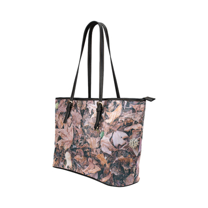 Camouflage Realistic Tree Leaf Print Leather Tote Bag