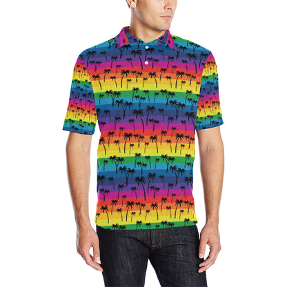 Palm Tree Rainbow Themed Print Men Polo Shirt