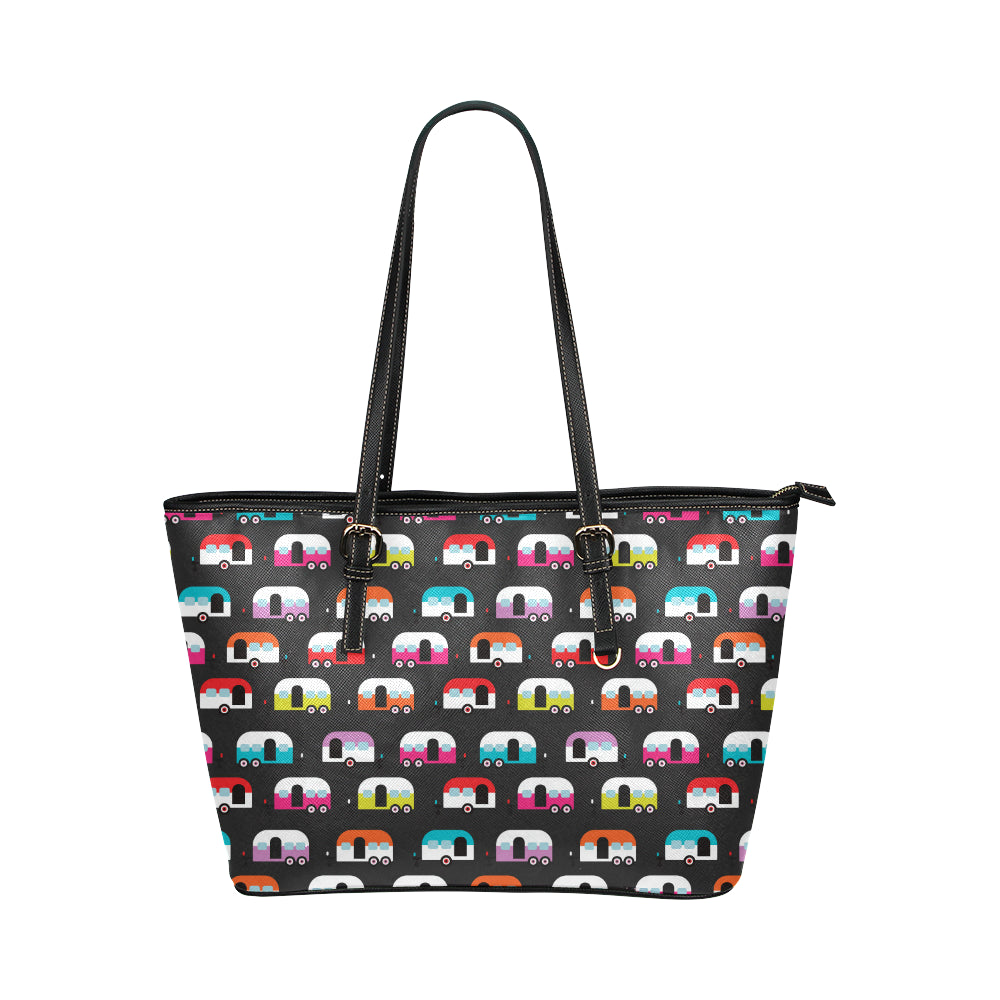 Camper Caravan Pattern Leather Tote Bag