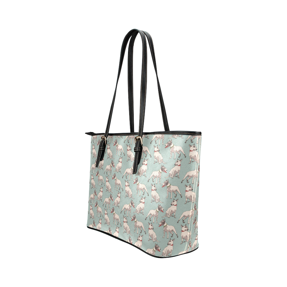 Bull Terrier Cute Print Pattern Leather Tote Bag
