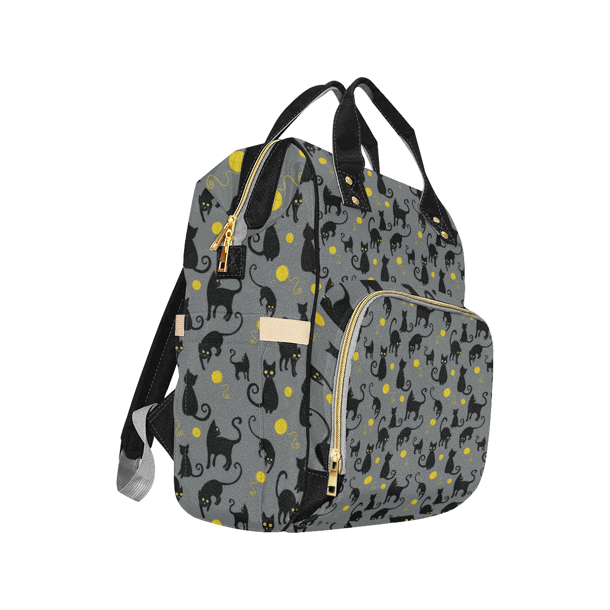 Black Cat Yellow Yarn Print Pattern Diaper Bag Backpack