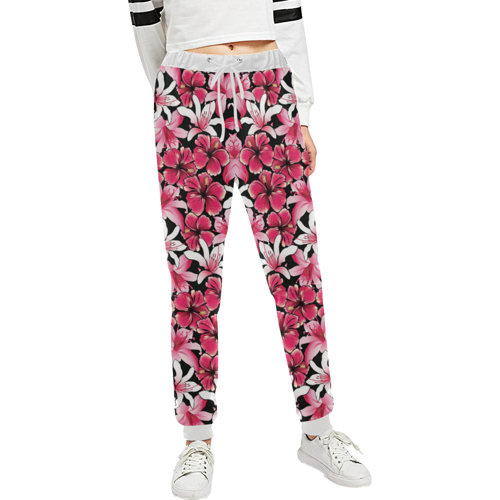 Flower Hawaiian Pink Red  Hibiscus Print Unisex Sweatpants