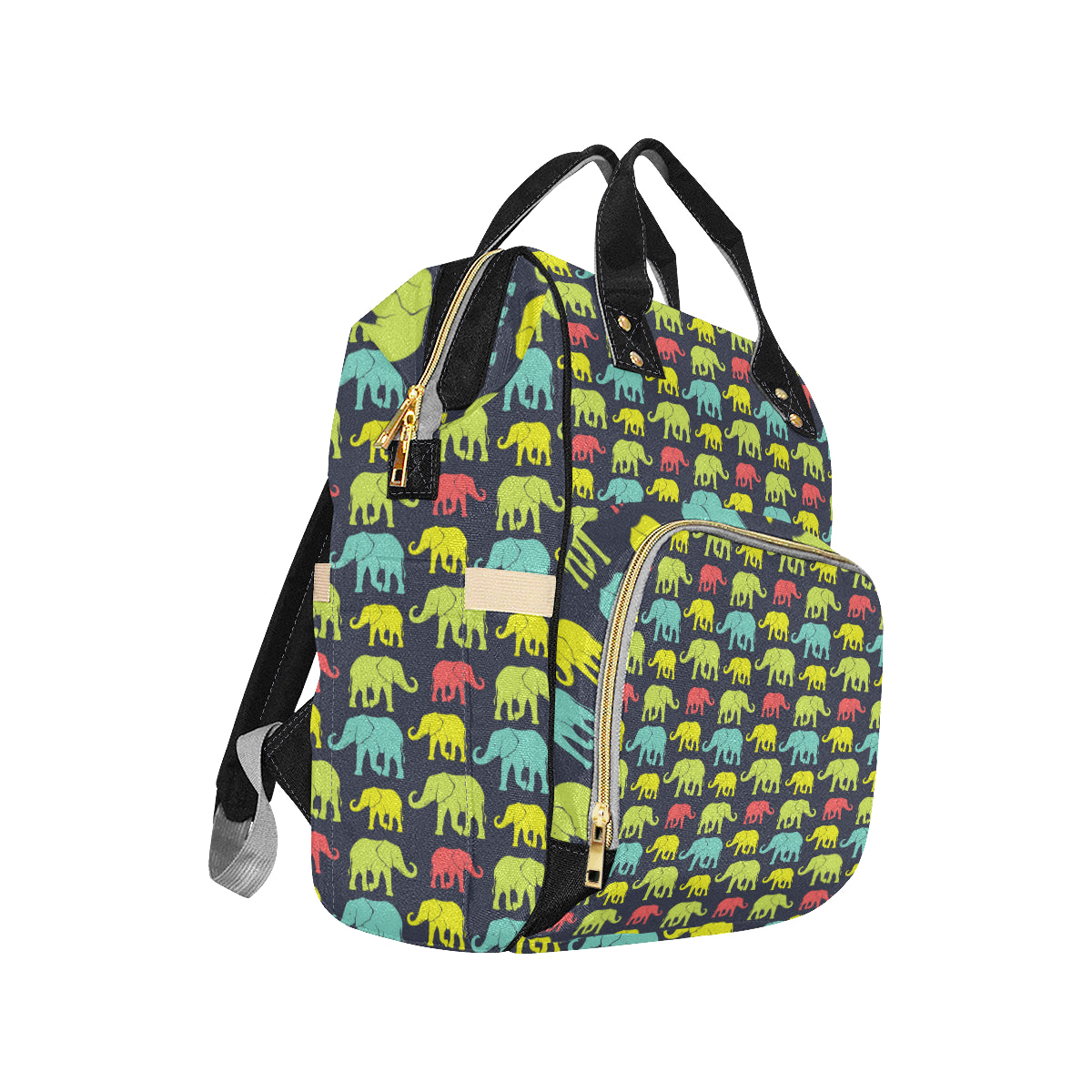 Elephant Neon Color Print Pattern Diaper Bag Backpack
