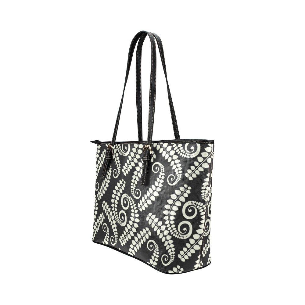 Fern Leave Print Pattern Leather Tote Bag