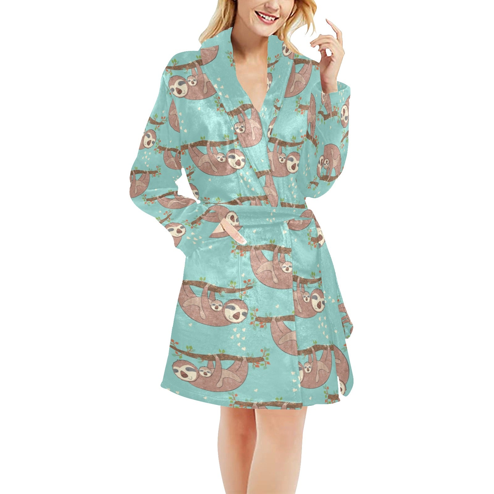 Sloth Print Design LKS302 Women's Fleece Robe