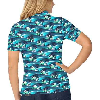 Beach Wave Design Print Women's Polo Shirt