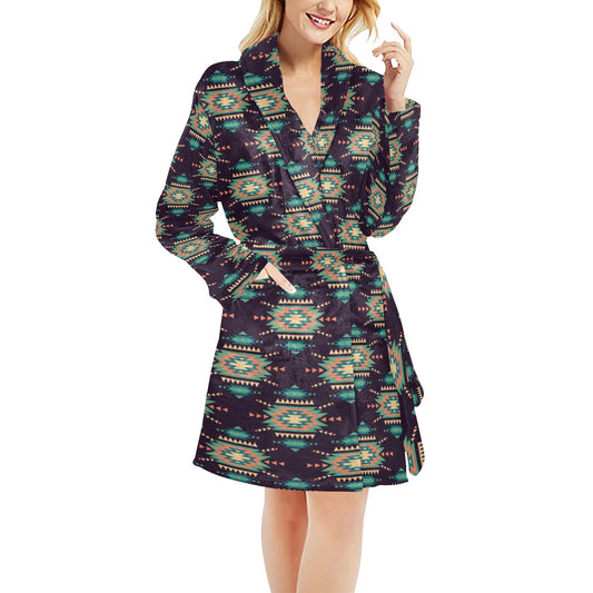 Navajo Geometric Style Print Pattern Women's Fleece Robe