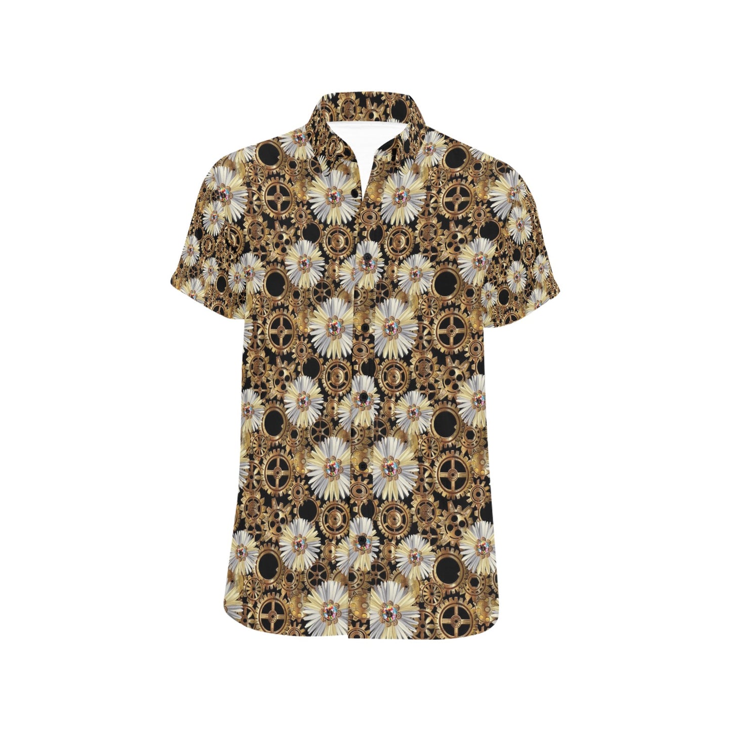 Steampunk Print Design LKS305 Men Short Sleeve Button Up Shirt