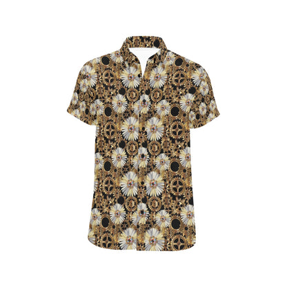 Steampunk Print Design LKS305 Men Short Sleeve Button Up Shirt