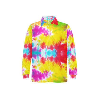 Tie Dye Rainbow Themed Print Long Sleeve Polo Shirt For Men's