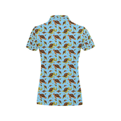 Hello Sea Turtle Print Pattern Women's Polo Shirt