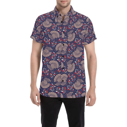 Turkey Print Design LKS401 Men Short Sleeve Button Up Shirt
