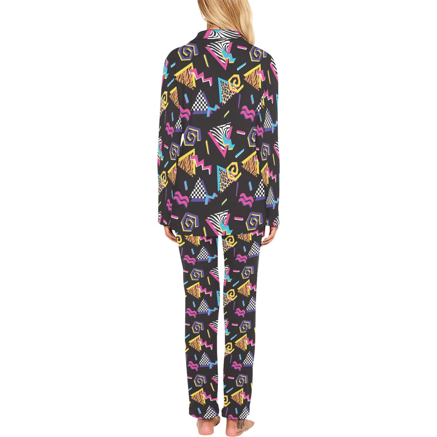 80s Pattern Print Design 3 Women's Long Pajama Set