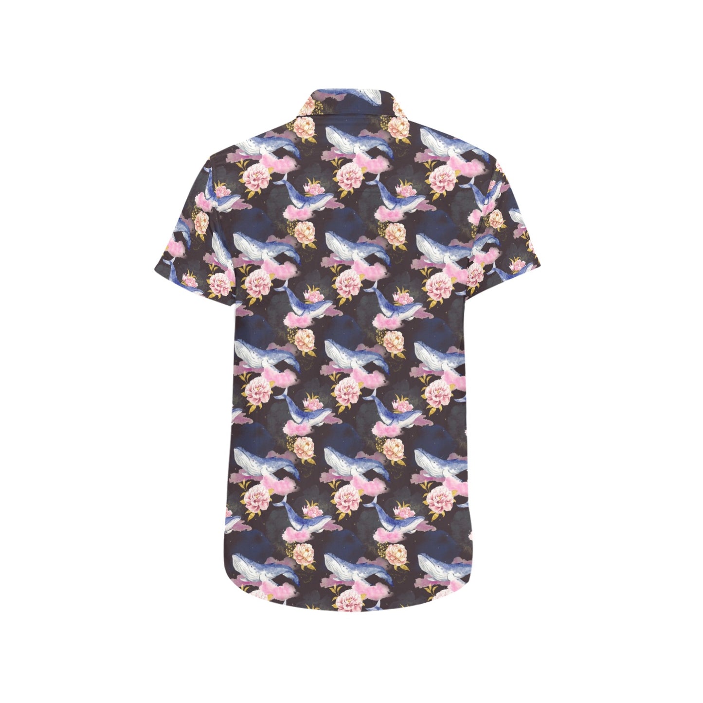 Blue Whale Print Design LKS401 Men Short Sleeve Button Up Shirt