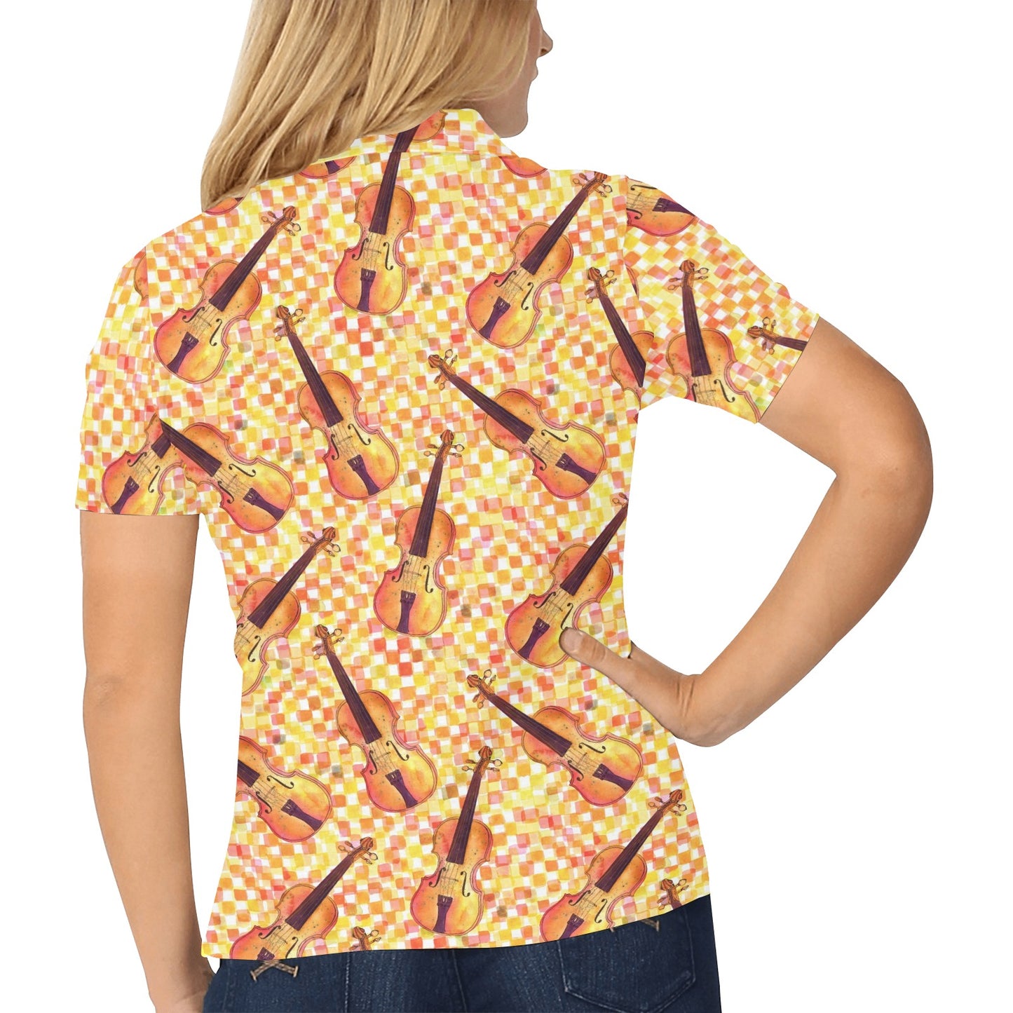 Violin Pattern Print Design 03 Women's Polo Shirt