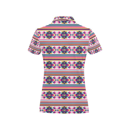 Indian Navajo Neon Themed Design Print Women's Polo Shirt