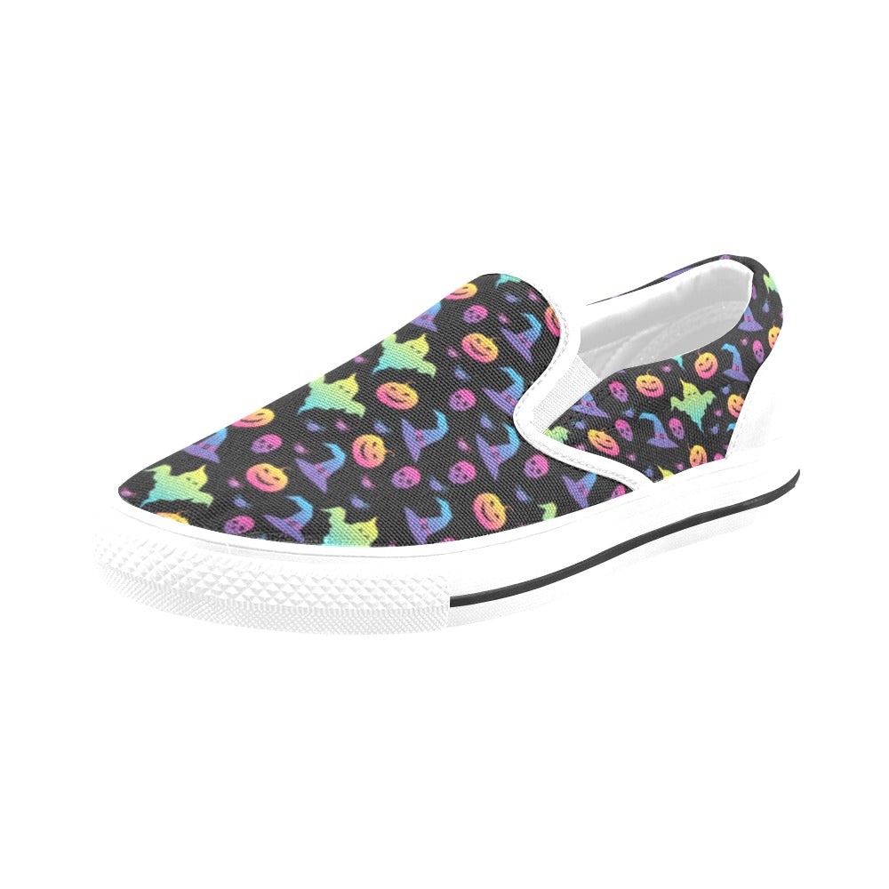 Halloween Print Design LKS404 White Slip Ons Canvas Women's Shoes