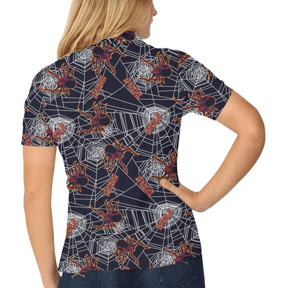 Tarantula Spiderwebs Pattern Print Design 01 Women's Polo Shirt