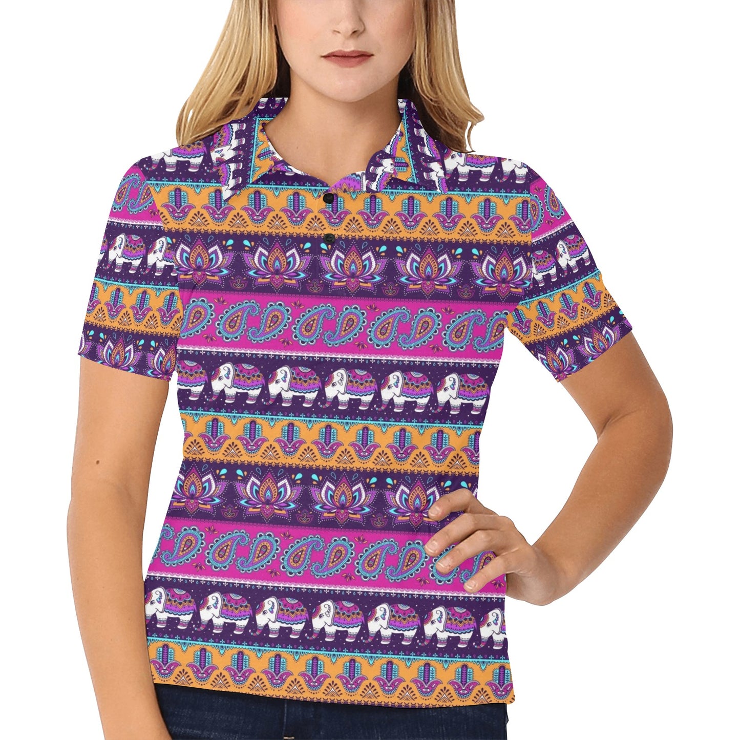 Boho Indian Style Pattern Women's Polo Shirt
