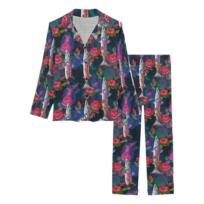 Barracuda with Folwer Pattern Print Design 01 Women's Long Pajama Set