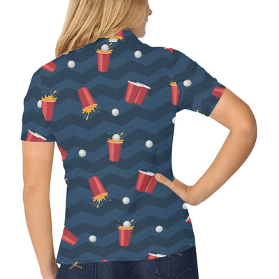 Beer Pong Pattern Print Design 01 Women's Polo Shirt