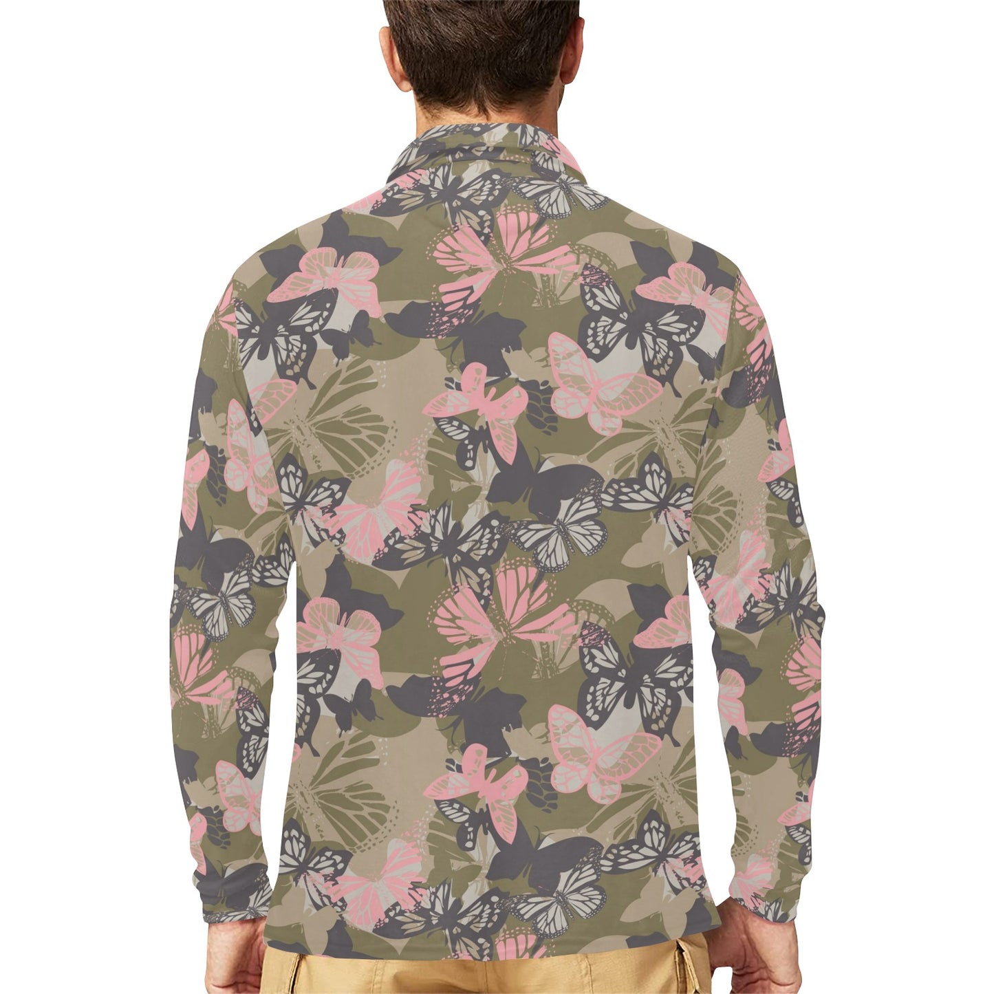 Butterfly camouflage Long Sleeve Polo Shirt For Men's