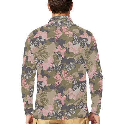 Butterfly camouflage Long Sleeve Polo Shirt For Men's