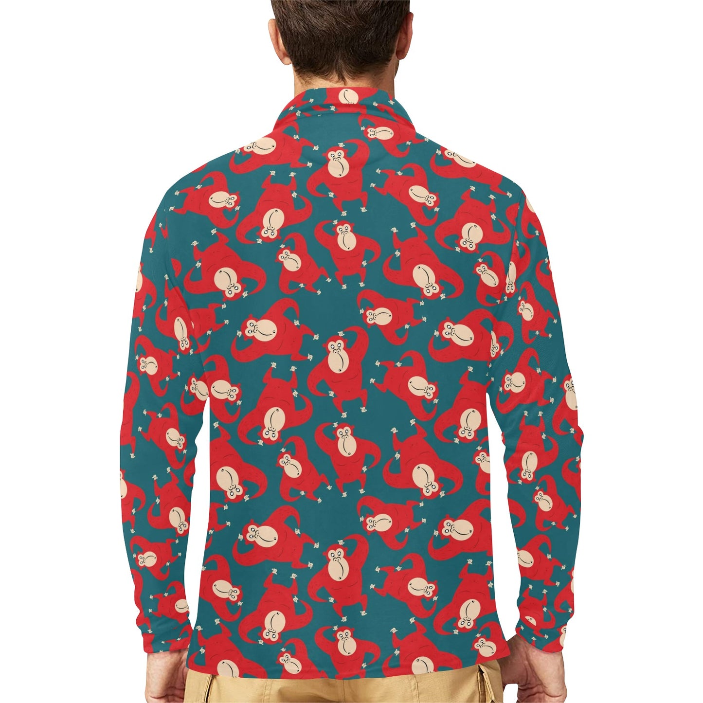 Chimpanzee Pattern Print Design 04 Long Sleeve Polo Shirt For Men's