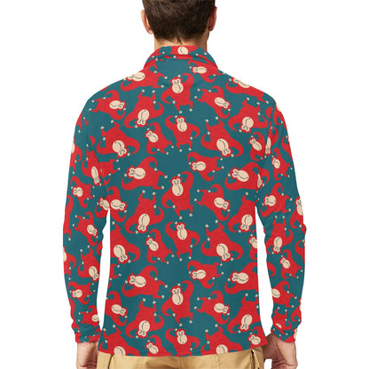 Chimpanzee Pattern Print Design 04 Long Sleeve Polo Shirt For Men's