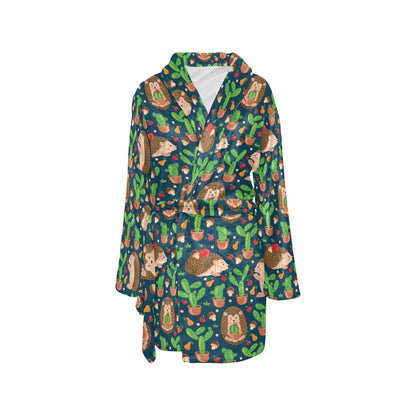 Hedgehog Cactus Pattern Print Design 04 Women's Fleece Robe