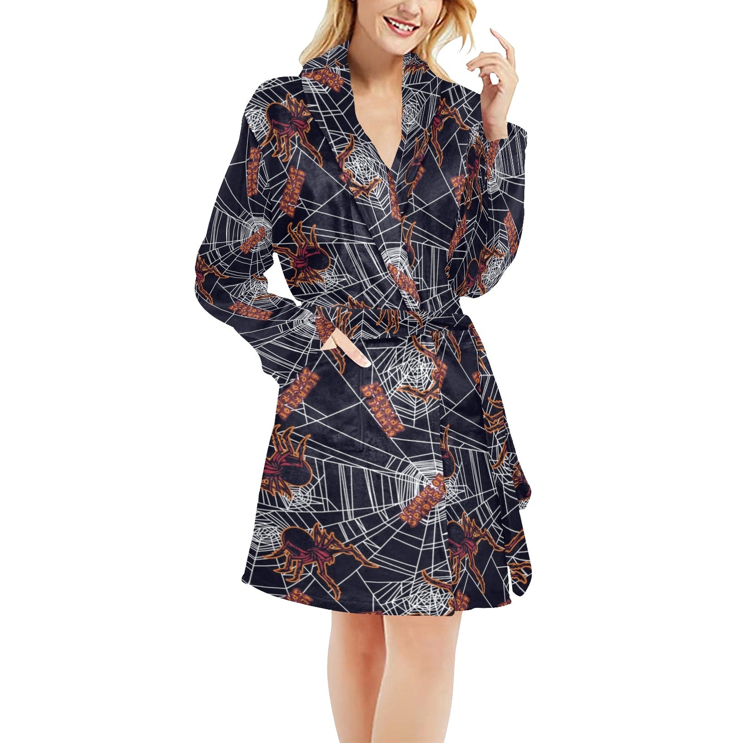 Tarantula Spiderwebs Pattern Print Design 01 Women's Fleece Robe