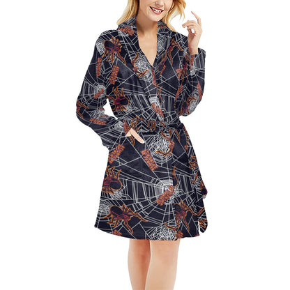 Tarantula Spiderwebs Pattern Print Design 01 Women's Fleece Robe