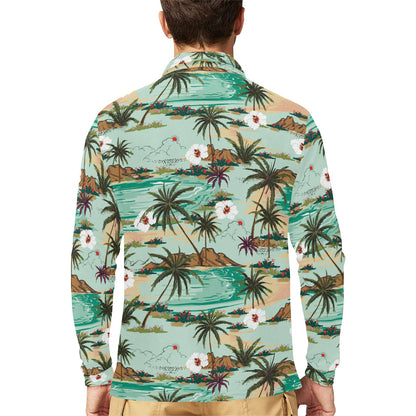 Pacific island Pattern Print Design A03 Long Sleeve Polo Shirt For Men's