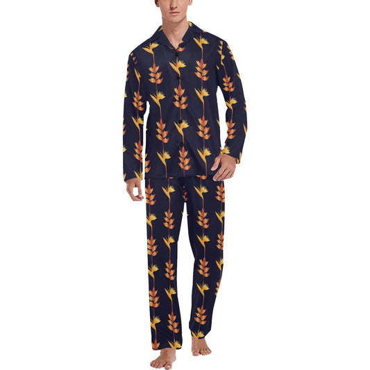 Heliconia Pattern Print Design HL06 Men's Long Pajama Set