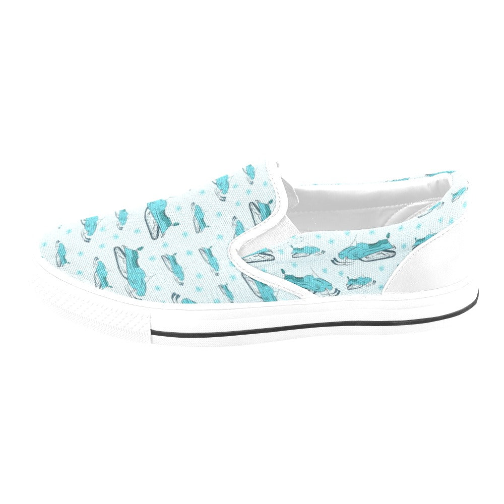 Snowmobile Print Design LKS301 White Slip Ons Canvas Women's Shoes