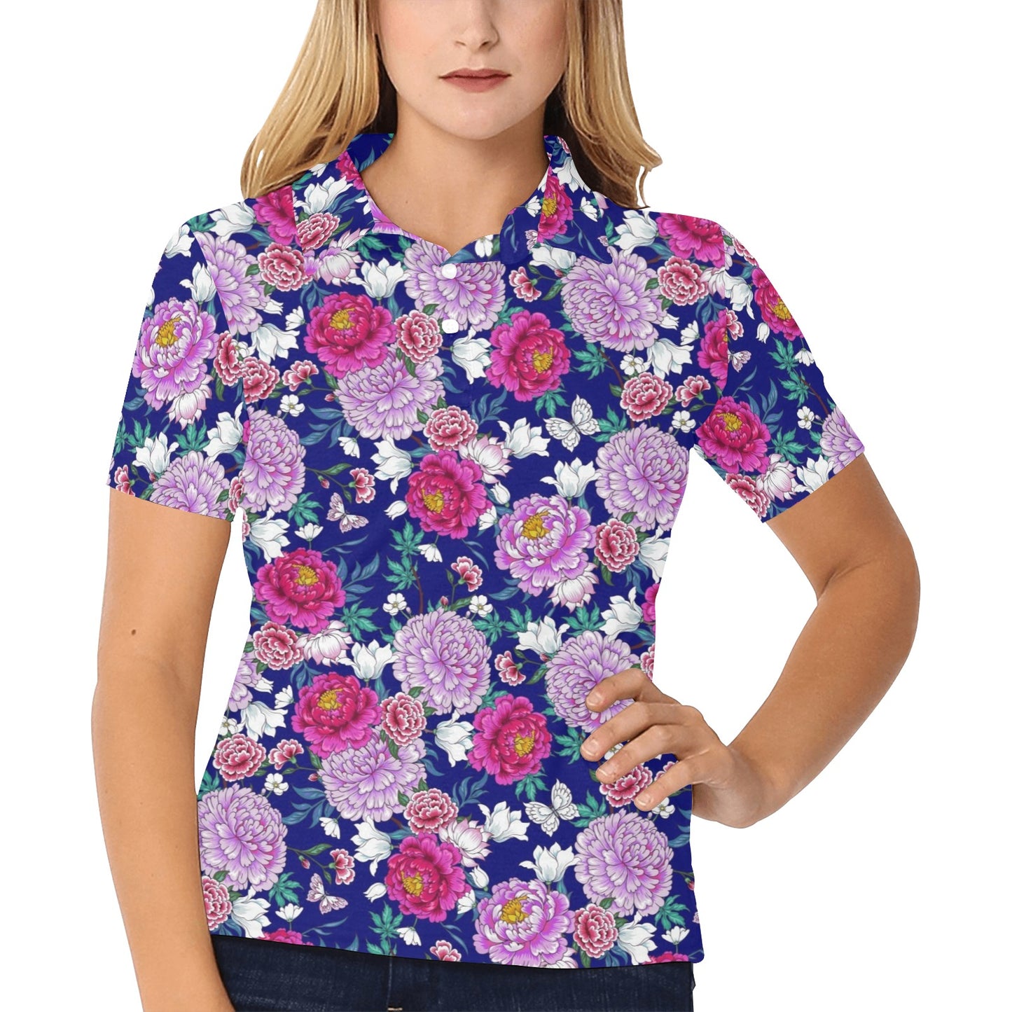 Dahlia Pattern Print Design DH013 Women's Polo Shirt